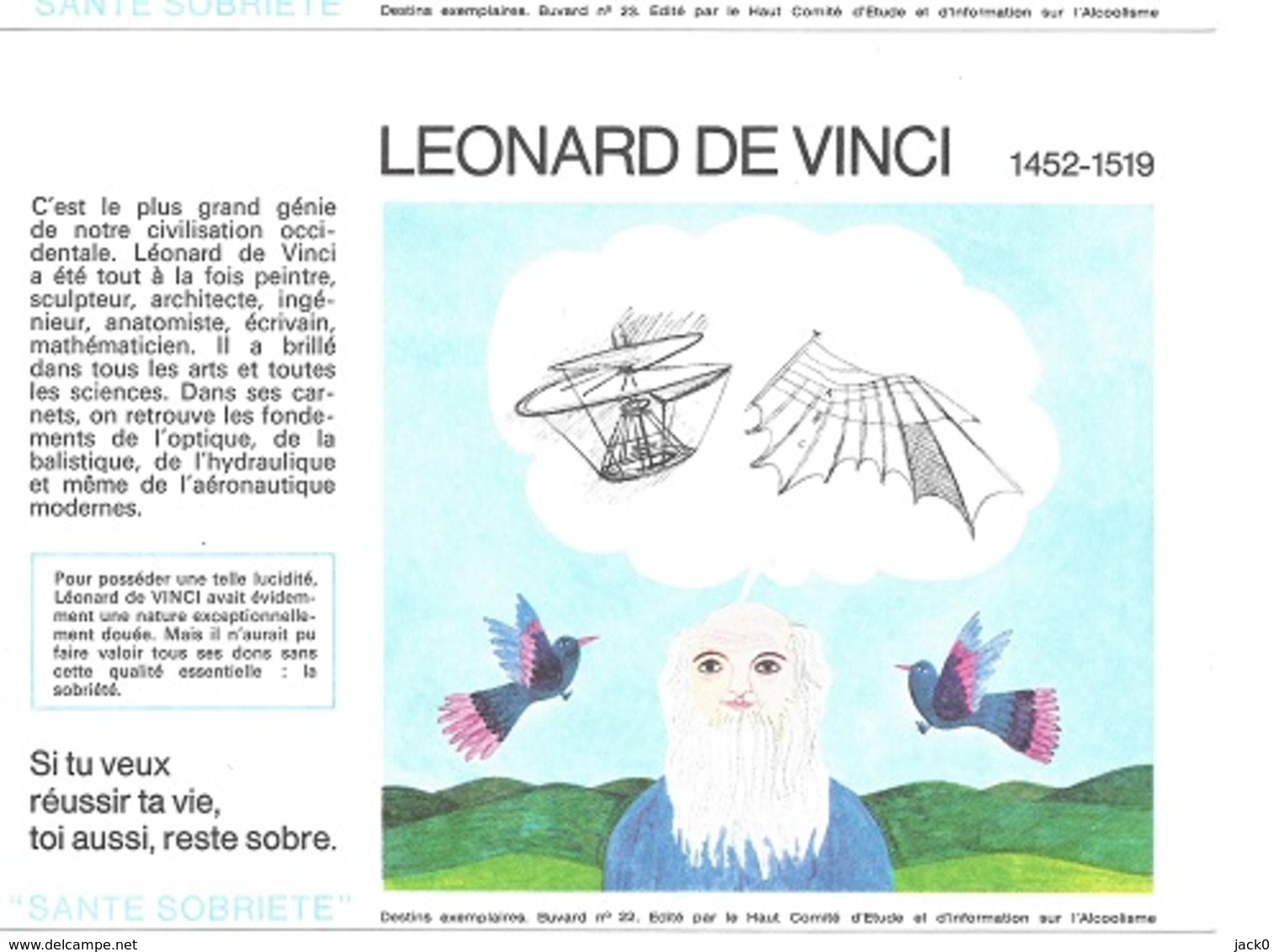 Buvard  N°  22  SANTE  SOBRIETE  Avec  Le  Peintre  LEONARD  DE  VINCI  1452 - 1519 - Colecciones & Series