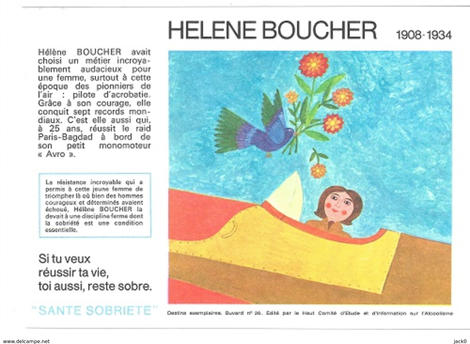 Buvard  N°  26  SANTE  SOBRIETE  Avec  La  Pilote  Avion  HELENE  BOUCHER  1908 - 1934 - Colecciones & Series