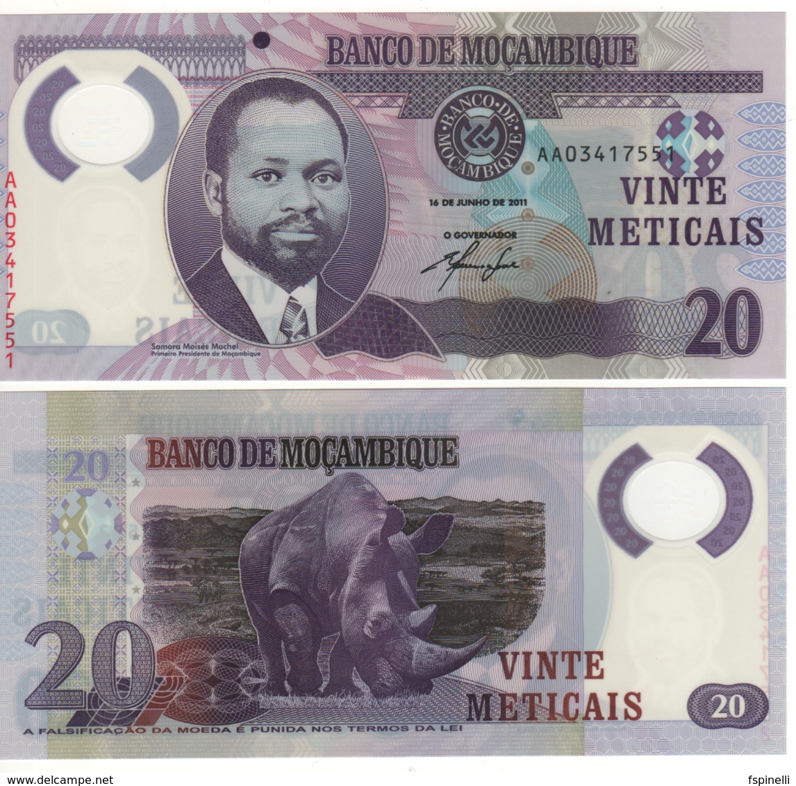 MOZAMBIQUE   20  Meticais  Polimer   P149a   Dated 16.06.2011     UNC - Mozambique