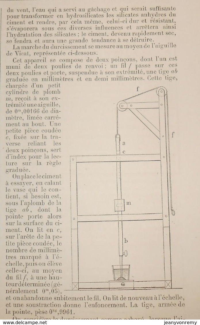 Plan Des Qualités Du Ciment De Portland. 1881. - Obras Públicas