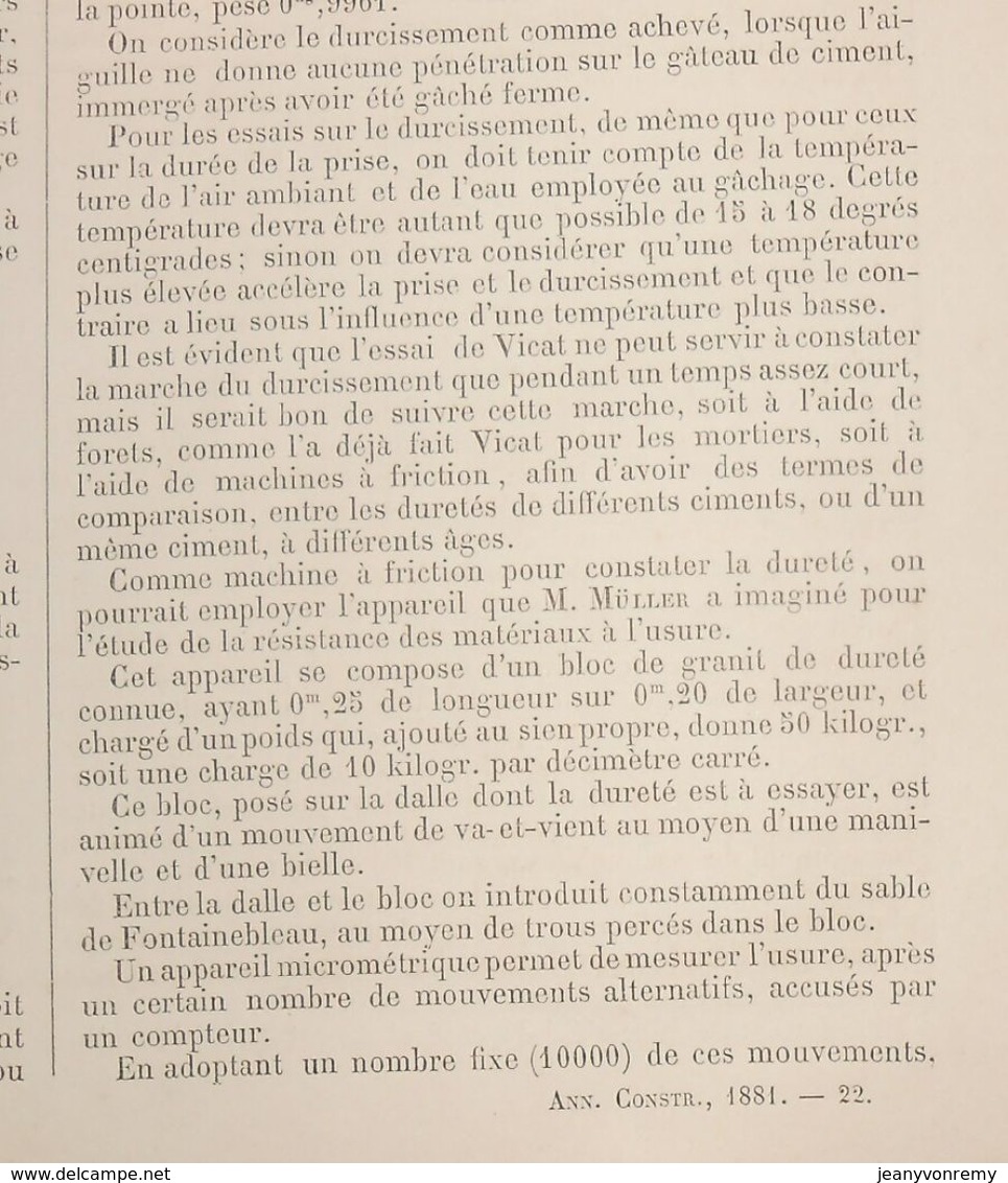 Plan Des Qualités Du Ciment De Portland. 1881. - Travaux Publics
