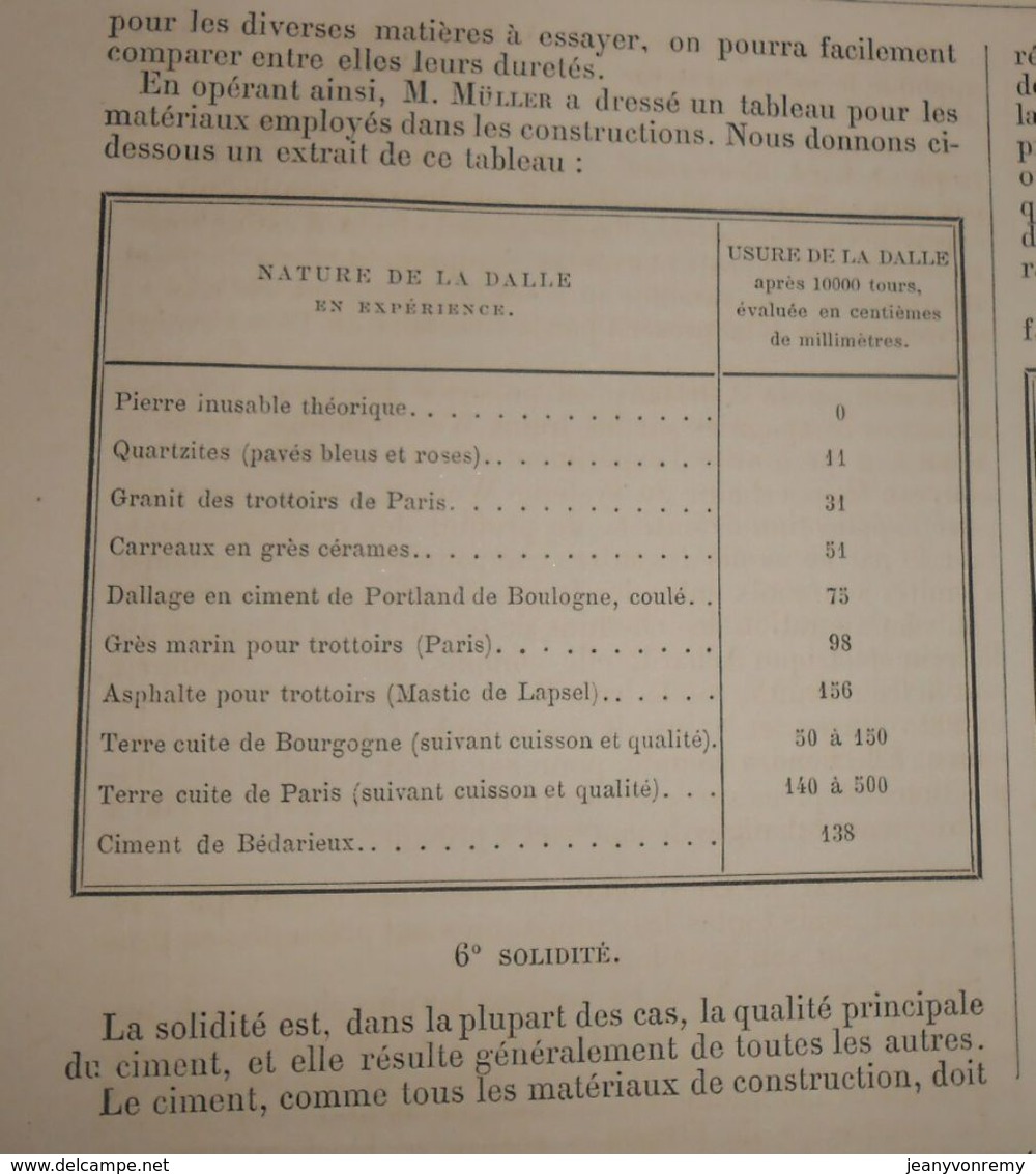 Plan Des Qualités Du Ciment De Portland. 1881. - Travaux Publics