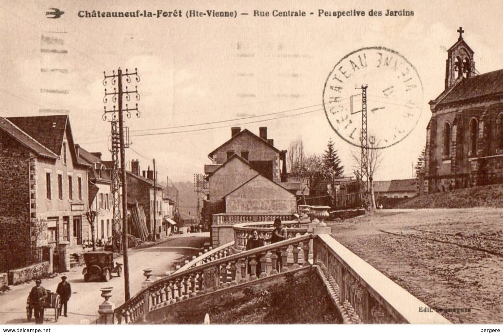 CPA CHATEAUNEUF LA FORET. Rue Centrale, Jardins, église, Voiture Ancienne, 1931. - Chateauneuf La Foret