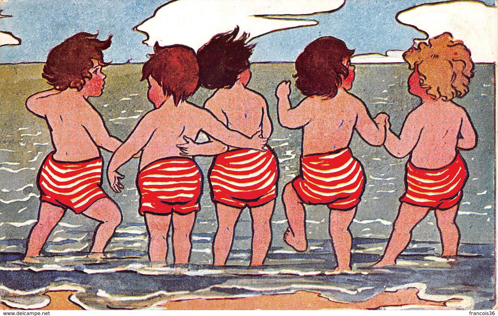 Illustration - Baigneurs - Garçons Bathers Swimmers Sea Mer Boys - 1900-1949