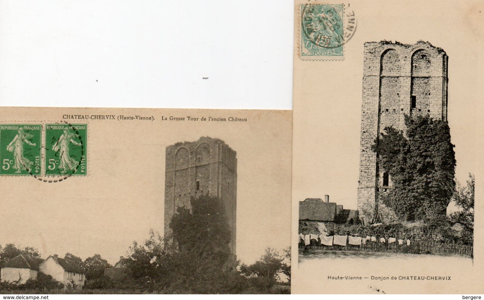 2 CPA CHATEAU CHERVIX. Grosse Tour De L'ancien Chateau, Donjon.  1905.1914. - Autres & Non Classés