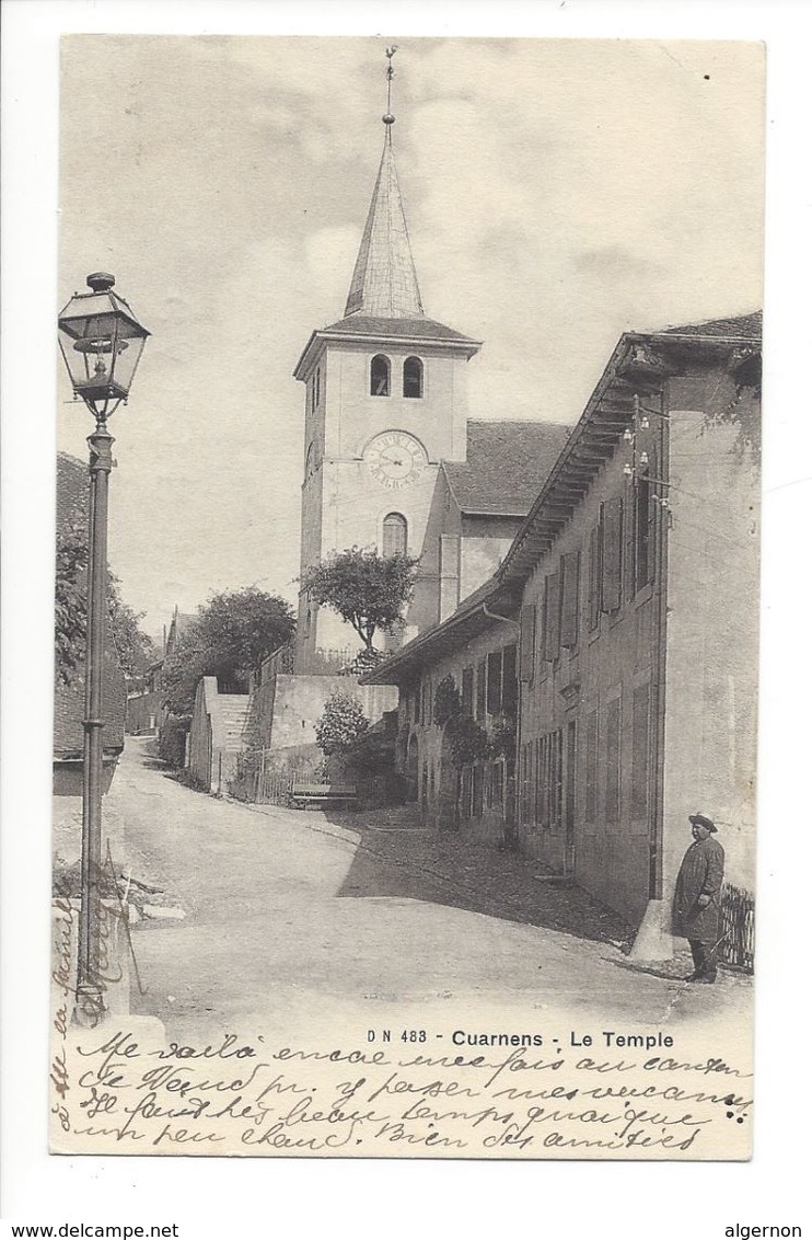 19294 - Cuarnens Le Temple Avec Personnage En Bas à Droite - Cuarnens