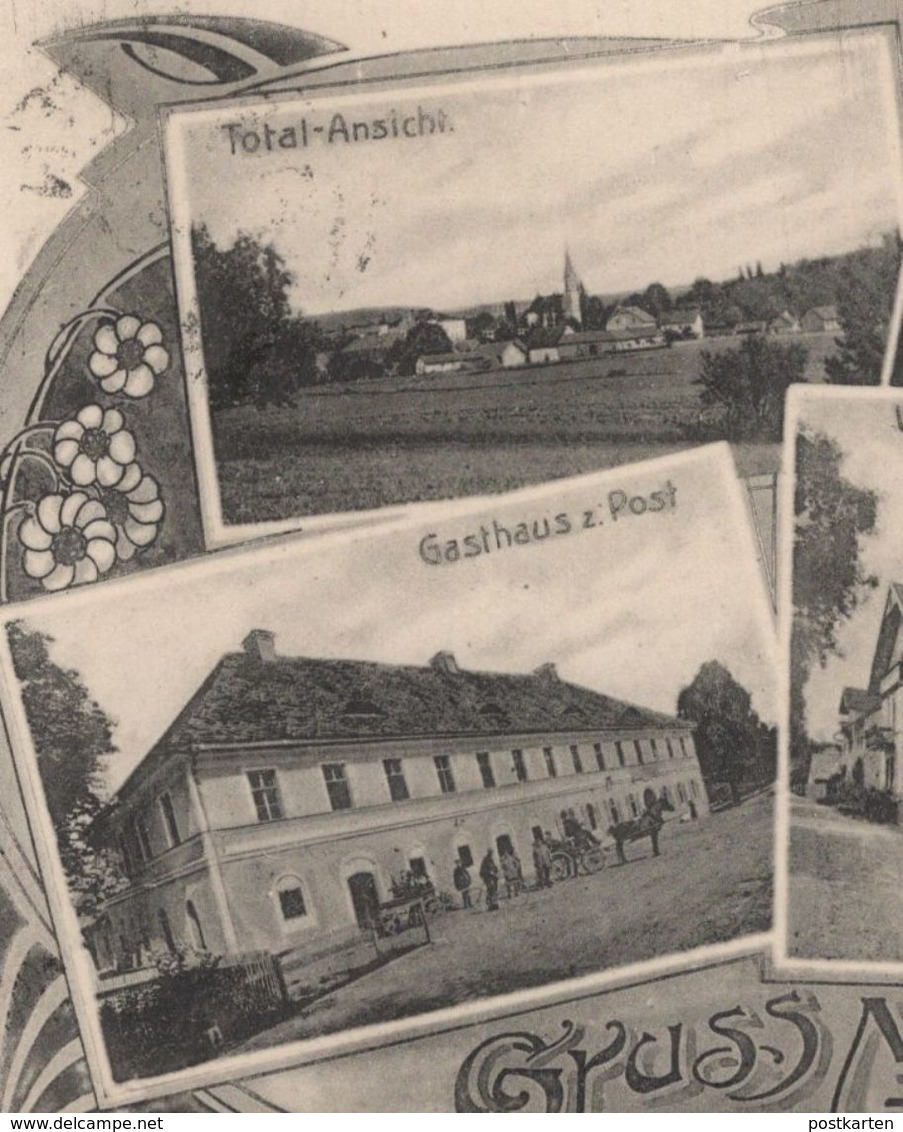 ALTE POSTKARTE GRUSS AUS MENGKOFEN GASTHAUS ZUR POST VILLA LANDES HANDLUNG SELMAYR TOTAL-ANSICHT SCHLOSS UND KIRCHE - Altri & Non Classificati