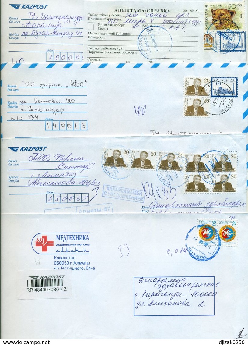 Kazakhstan.Four Envelopes Past The Mail. Four Envelopes Registered. - Kasachstan