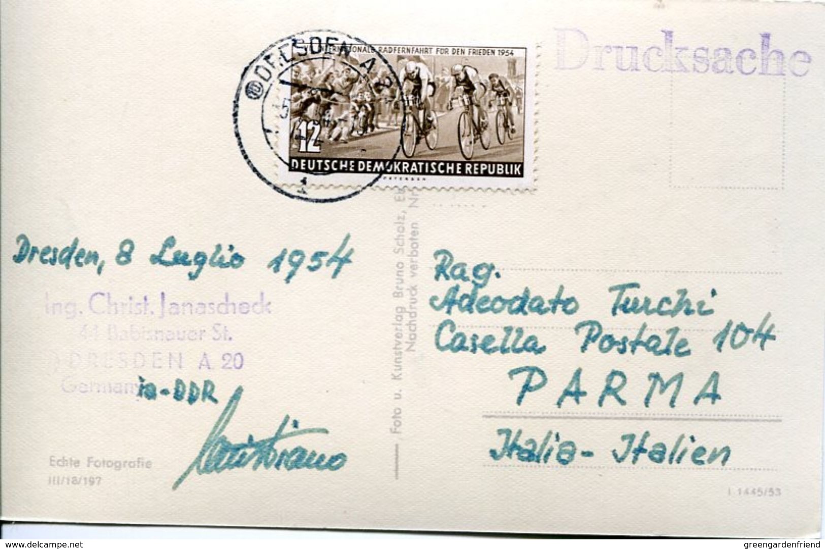 30429 Germany Ddr,circuled Card 1954, With Stamp Cycling Peace Race, Course De La Paix - Ciclismo