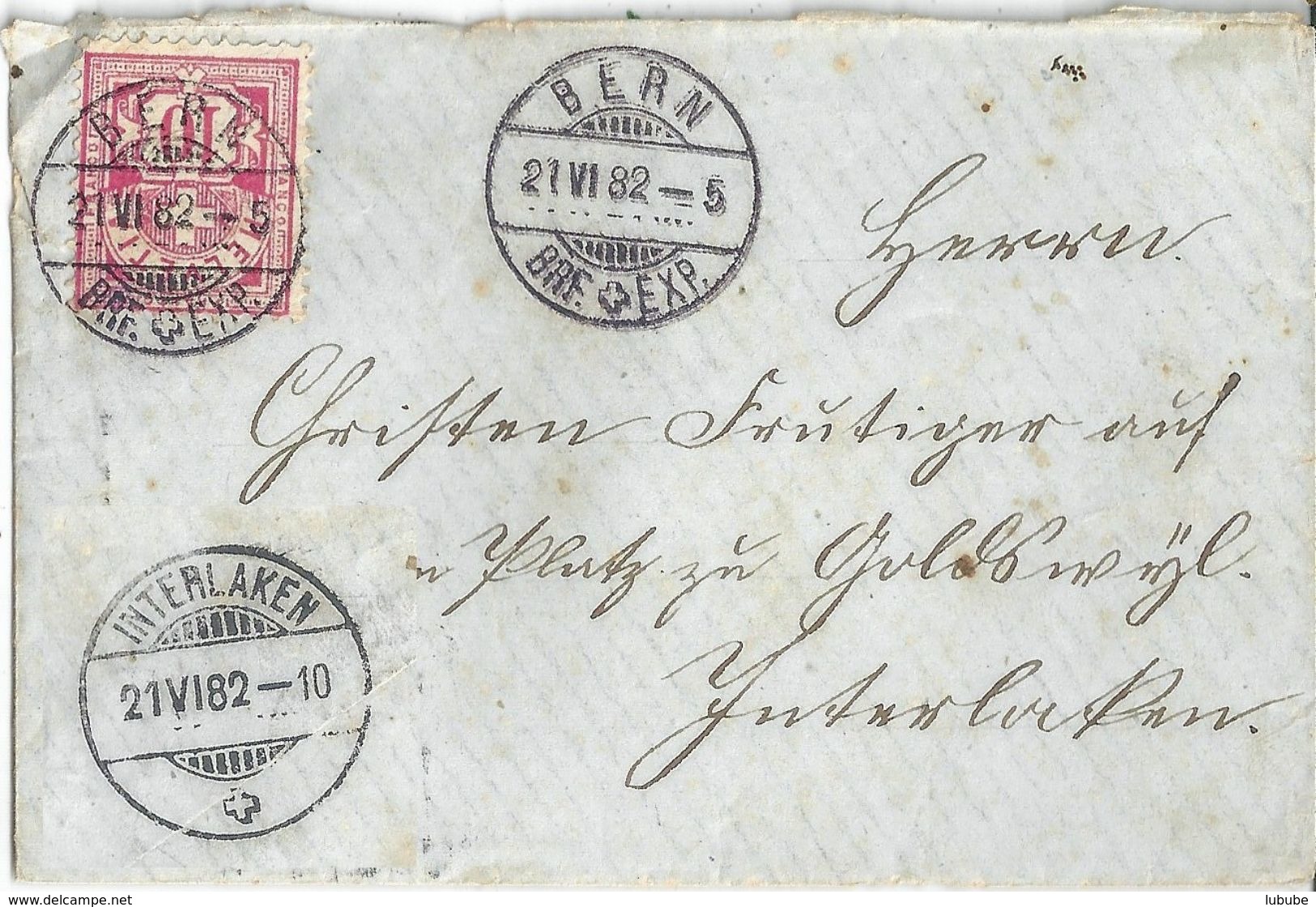 Brieflein  Bern - Interlaken  (Farbvariante)         1882 - Lettres & Documents