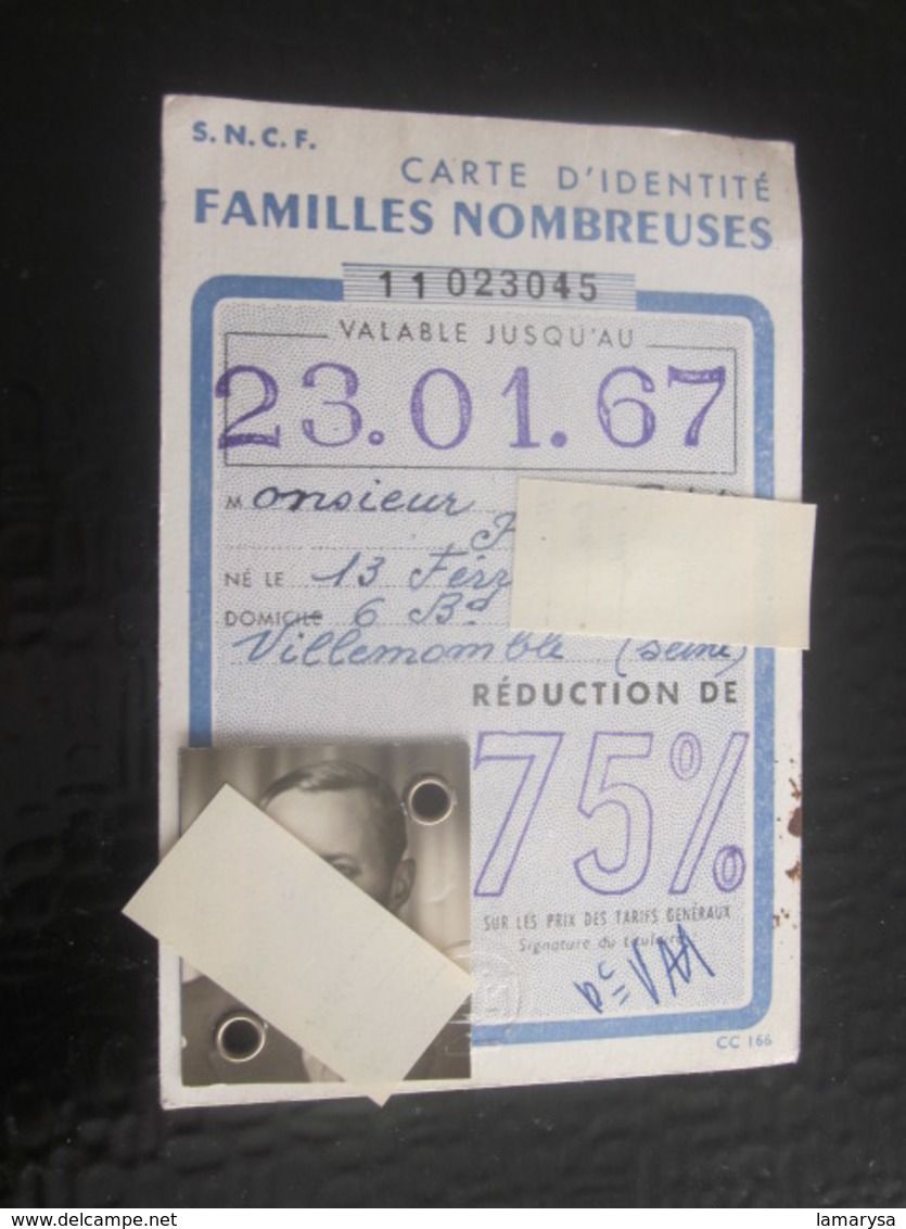 TITRE TRANSPORT CARTE D’ IDENTITÉ 75% RÉDUCTION FAMILLE NOMBREUSE GARE SNCF VILLEMOMBLE-Société Nationale Chemins De Fer - Europe