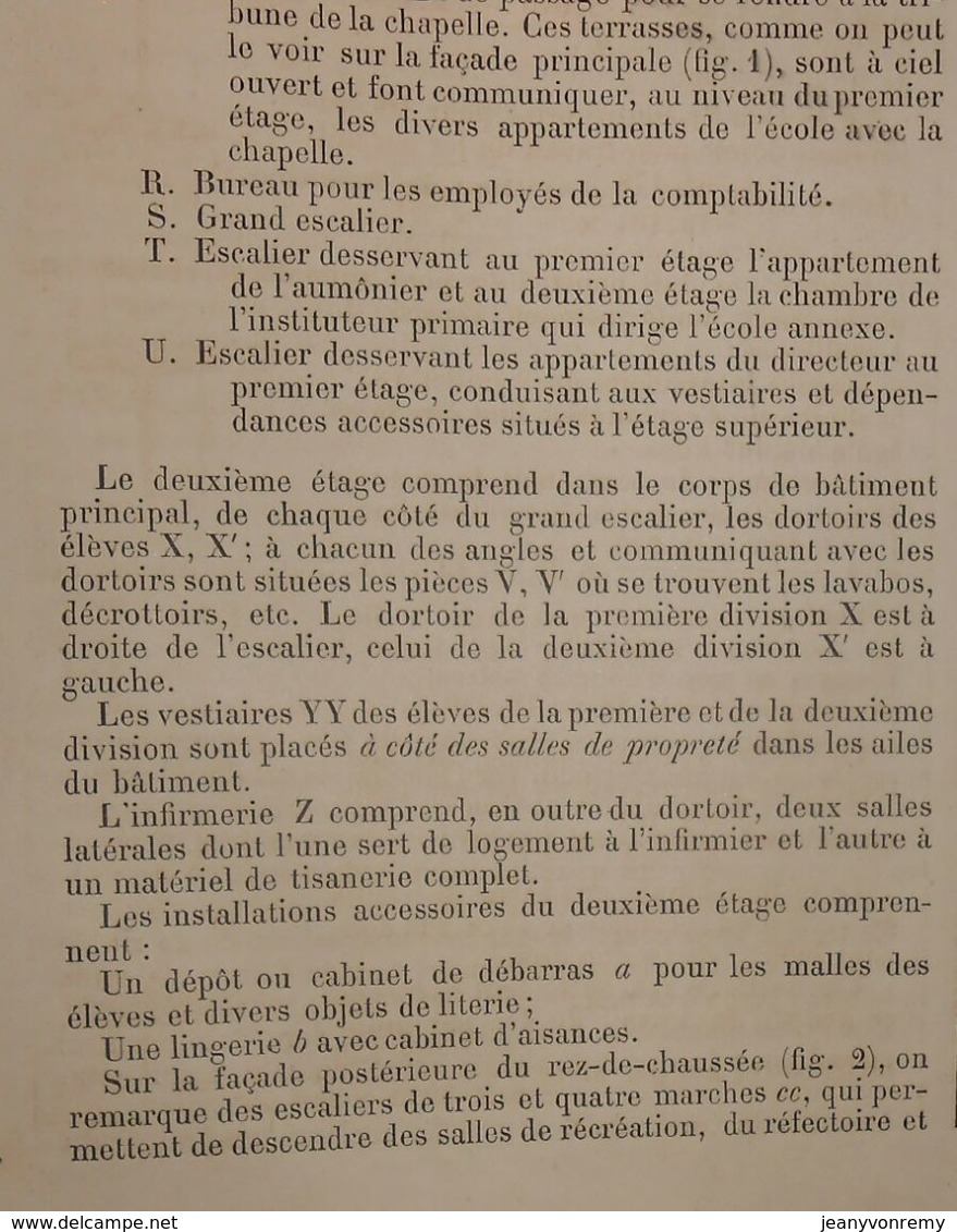 Plan De L'école Normale Primaire De Villefranche. Rhône. 1880. - Obras Públicas