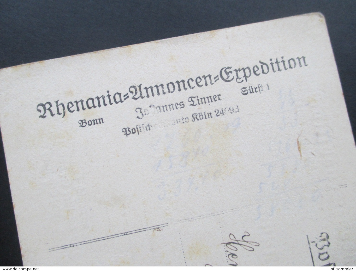 DR Infla 1922 Postkarte 2 Stk. Rhenania Annoncen Expedition Bonn Johannes Tinner. Inseratrechnung! Volkszeitung