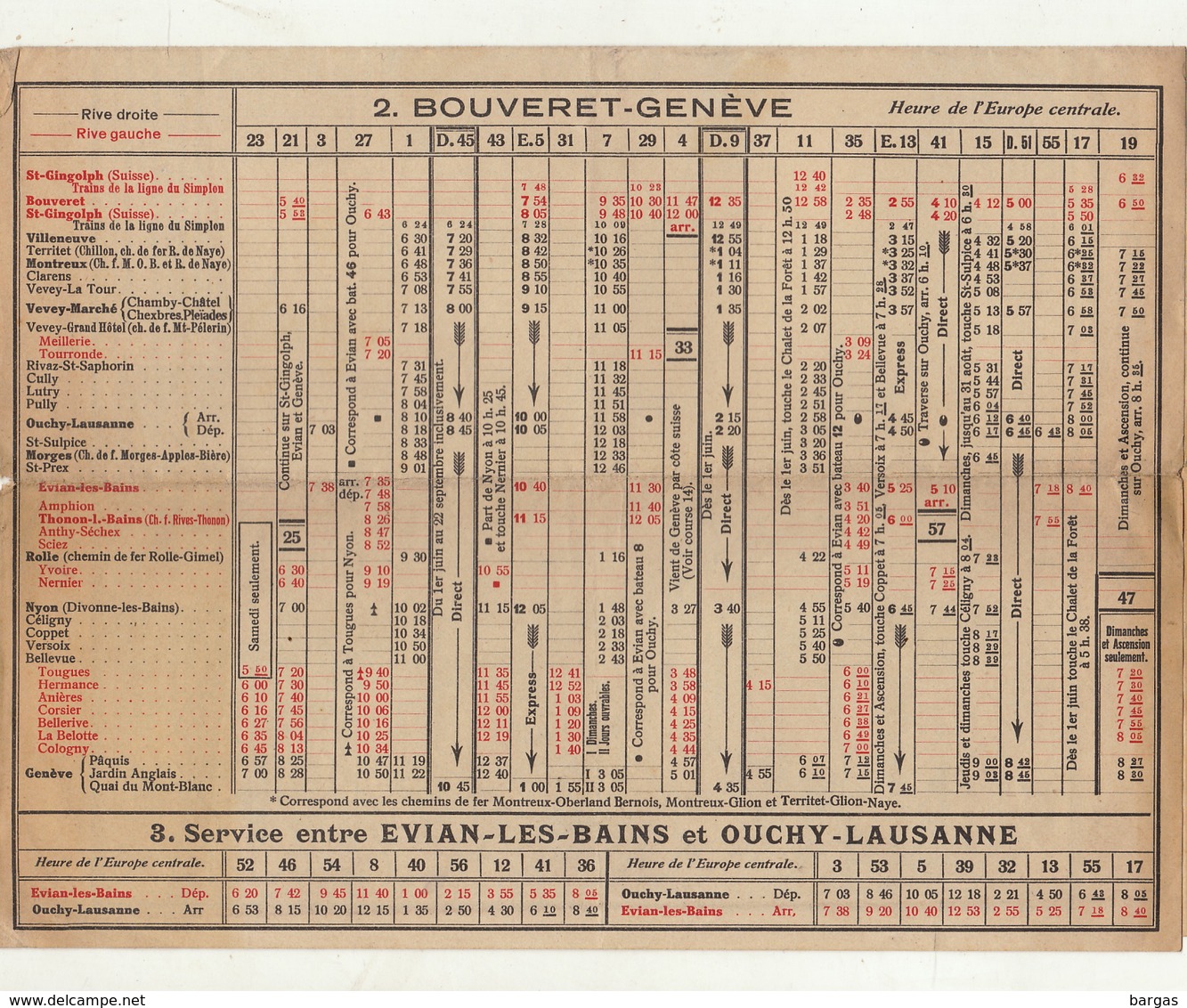 Horaire De Navigation Sur Le Lac Léman Genève Bouveret Genève évian Les Bains Et Ouchy Lausanne Suisse Bateau - Dépliants Touristiques