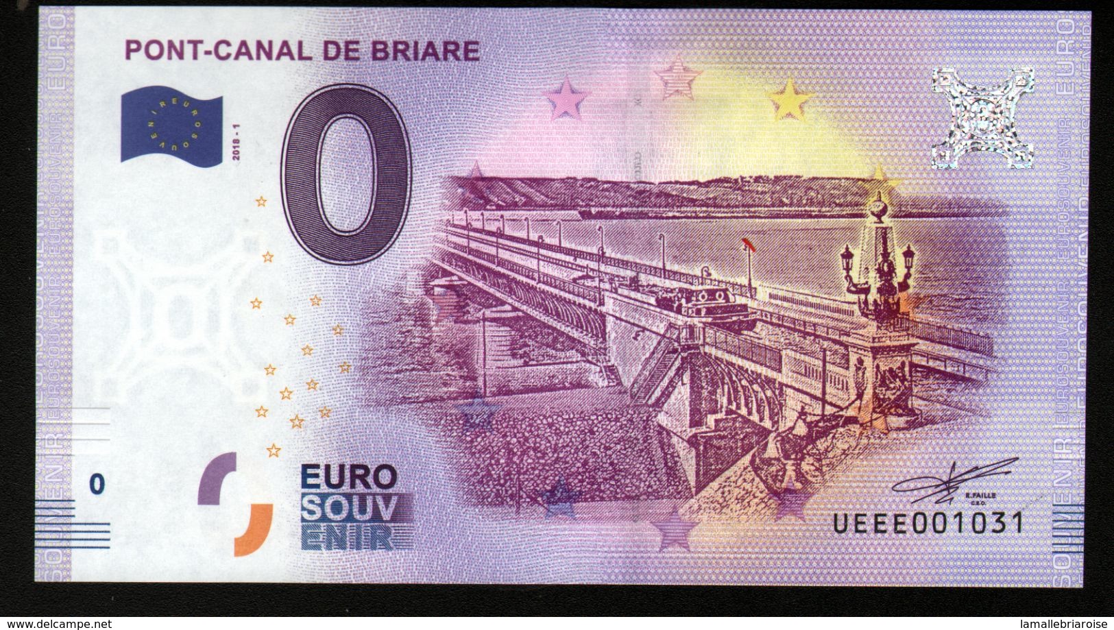 France - Billet Touristique 0 Euro 2018 N°1031 (UEEE001031/5000) - PONT-CANAL DE BRIARE - Essais Privés / Non-officiels