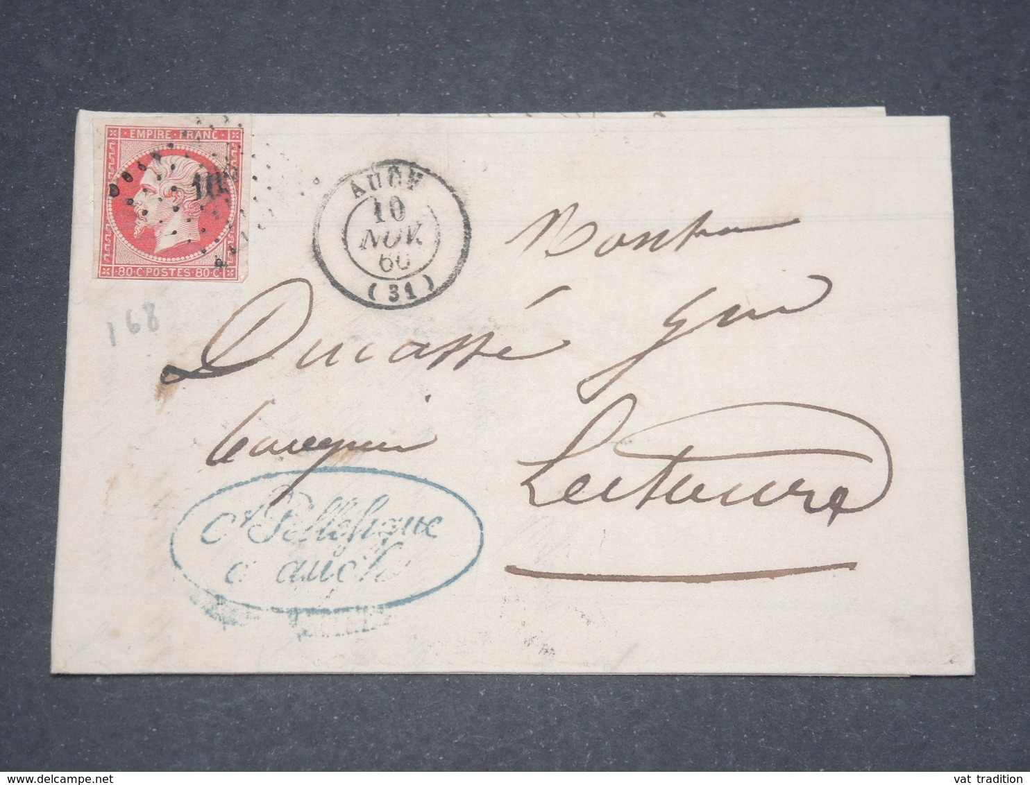 FRANCE - Lettre De Auch Pour Lectoure En 1860 , Affranchissement Napoléon 80c - L 13255 - 1849-1876: Klassik