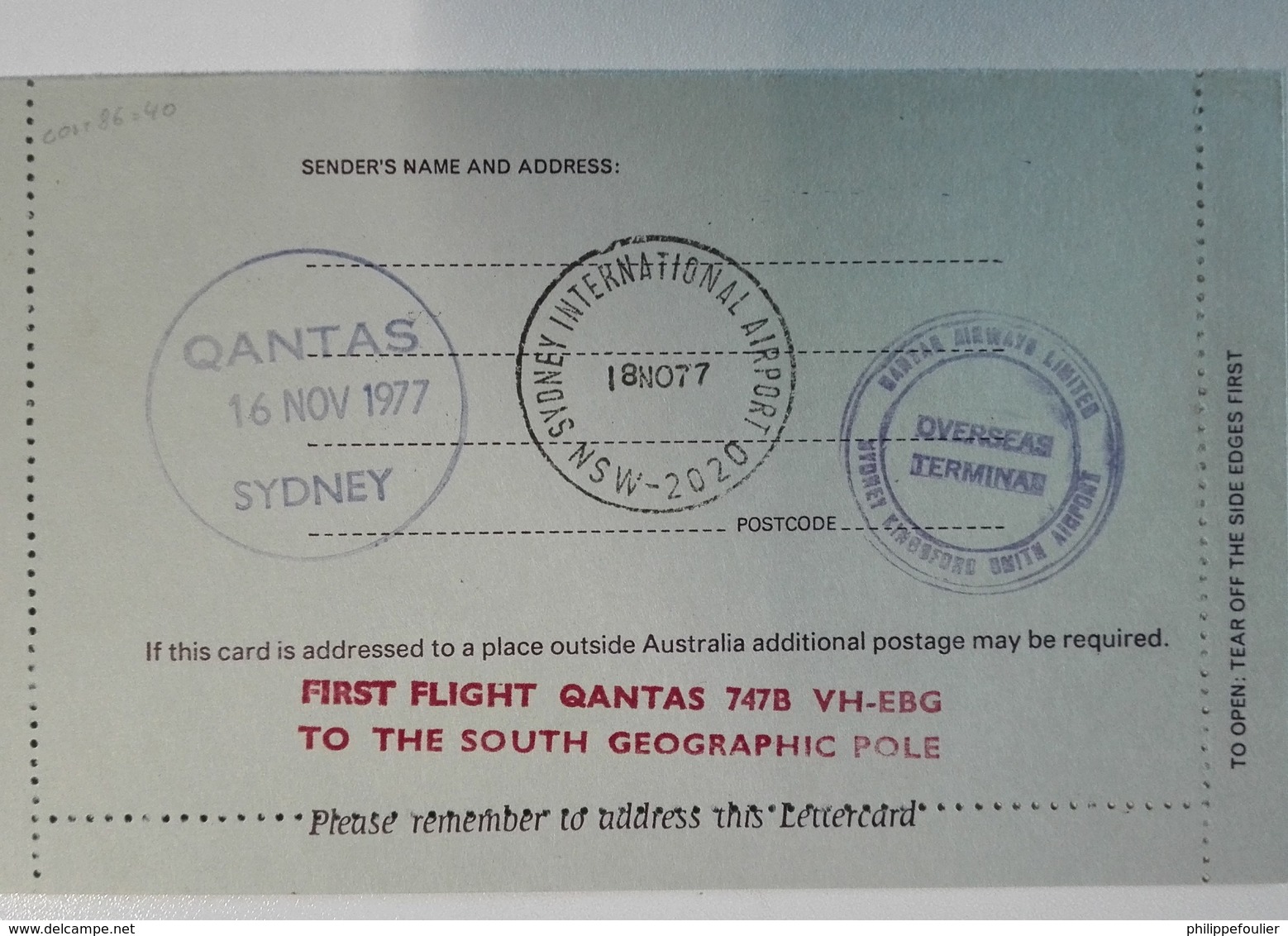 AAT Lettercard  First Flight Quantas To South Magnetic Pole  -  Sydney 16 Nov 1977 Signed - Covers & Documents