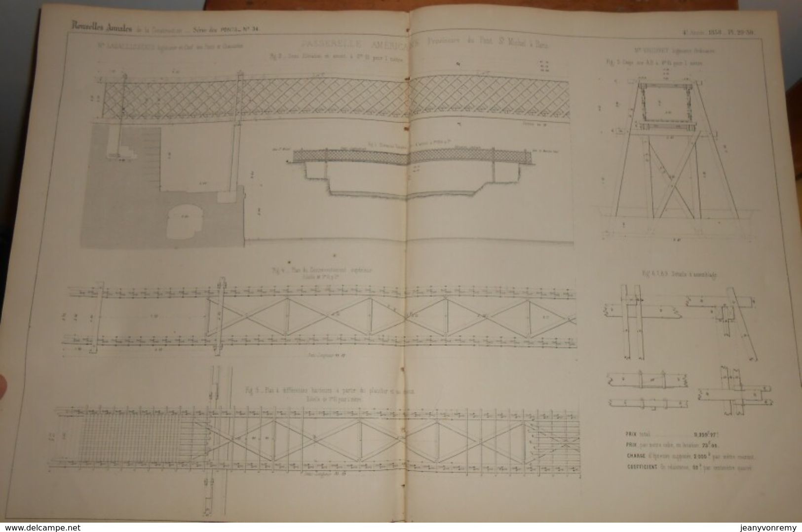 Plan De La Passerelle Américaine Provisoire Du Pont Saint-Michel à Paris. 1858 - Opere Pubbliche