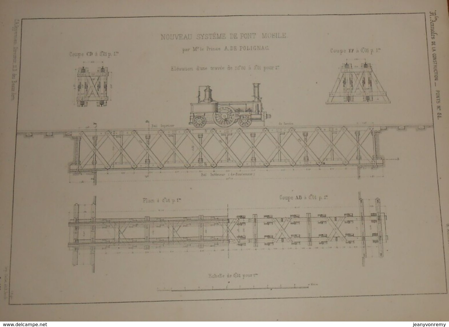 Plan Du Nouveau Système De Pont Mobile. Monsieur Le Prince A. De Polignac. 1860 - Public Works