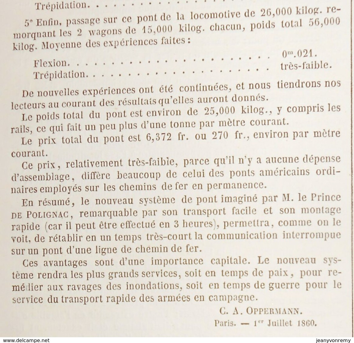 Plan Du Nouveau Système De Pont Mobile. Monsieur Le Prince A. De Polignac. 1860 - Opere Pubbliche