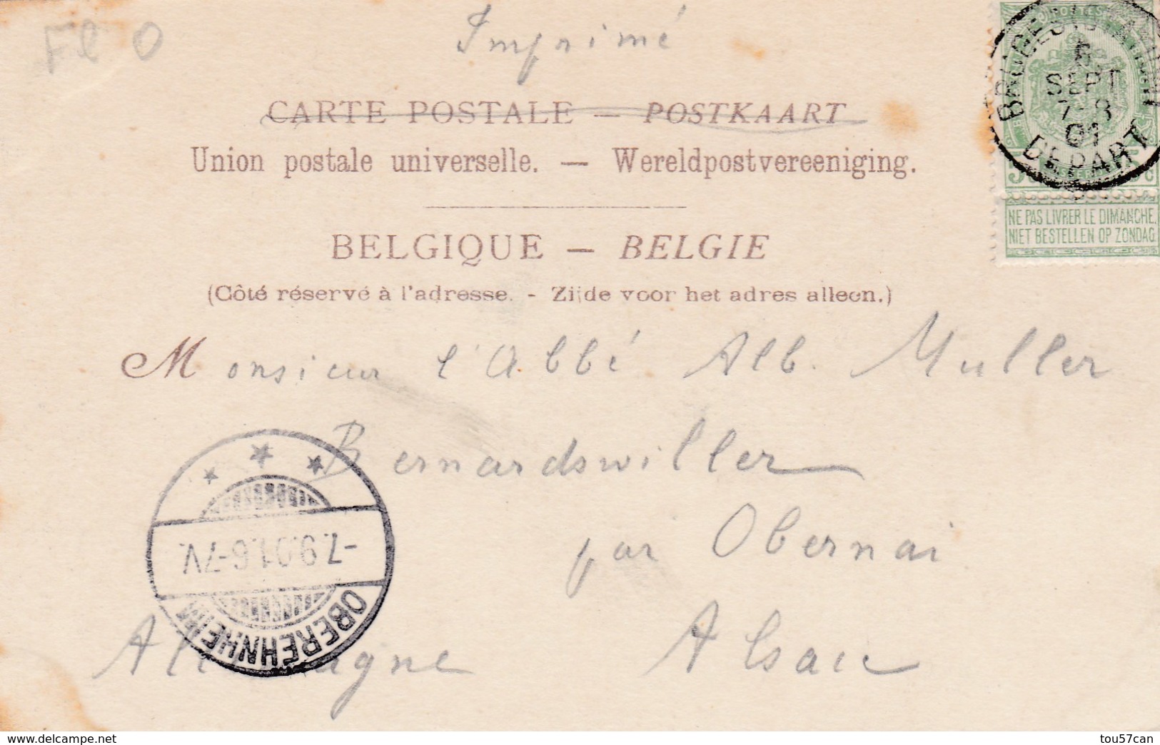 BRUGGE - FLANDRE OCCIDENTALE - BELGIQUE - CPA PRÉCURSEUR 1901 - BEL AFFRANCHISSEMENT POSTAL. - Brugge