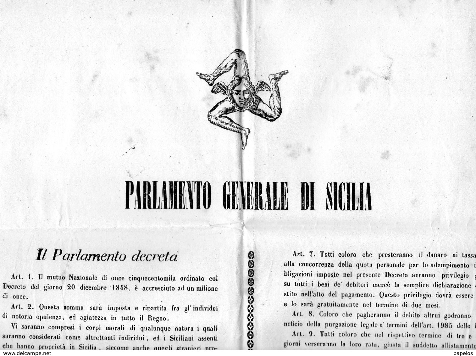 1848 DECRETO PALERMO - Decreti & Leggi