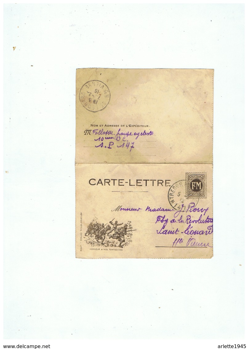 CARTE LETTRE  FM  MILITAIRE GROUPE CYCLISTE  SP 147    14 02 1916 - 1914-18