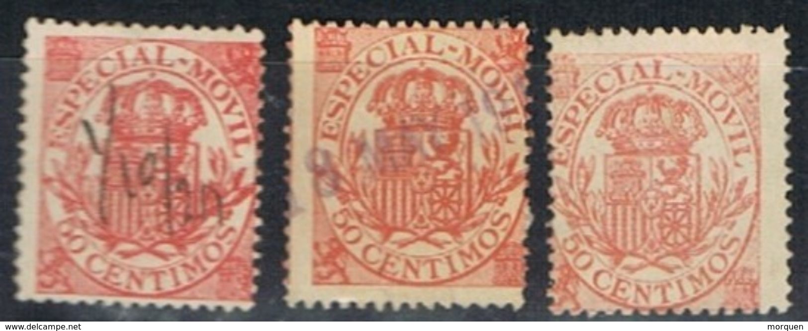 Tres 50 Cts Especial Movil, Fiscal Postal, Monarquico, VARIEDAD Color Num 27 */º - Postage-Revenue Stamps