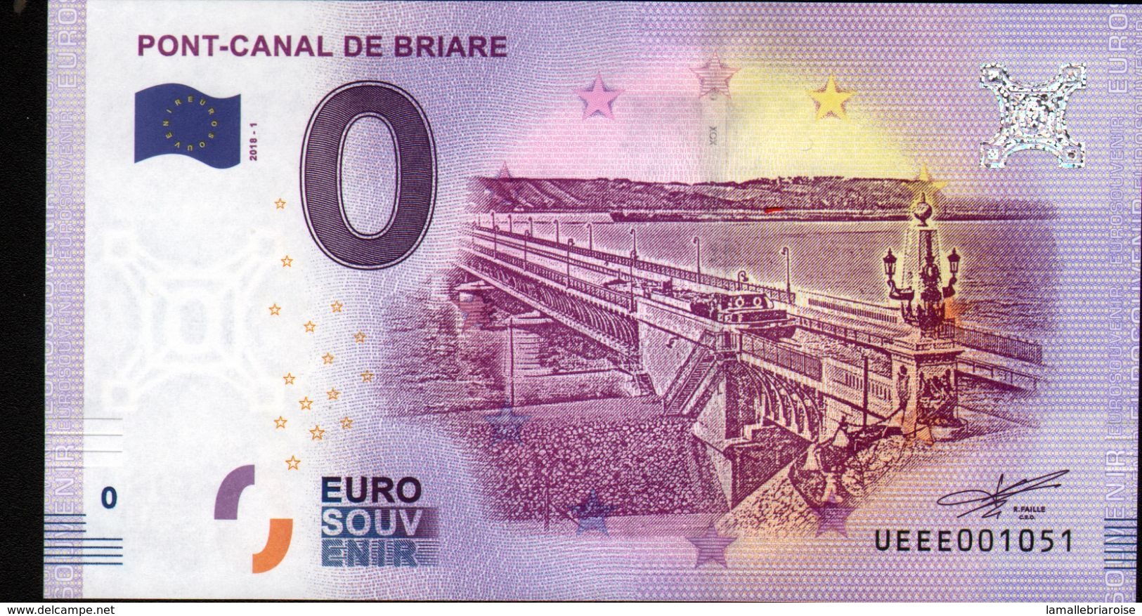 France - Billet Touristique 0 Euro 2018 N°1051 (UEEE001051/5000) - PONT-CANAL DE BRIARE - Essais Privés / Non-officiels