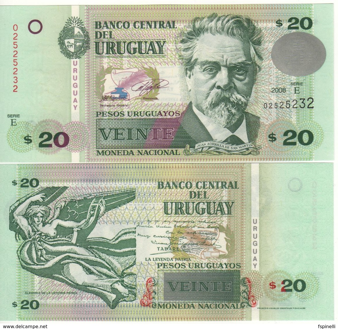 URUGUAY  20 Pesos Uruguayos P86a  2008  Serie E    UNC - Uruguay