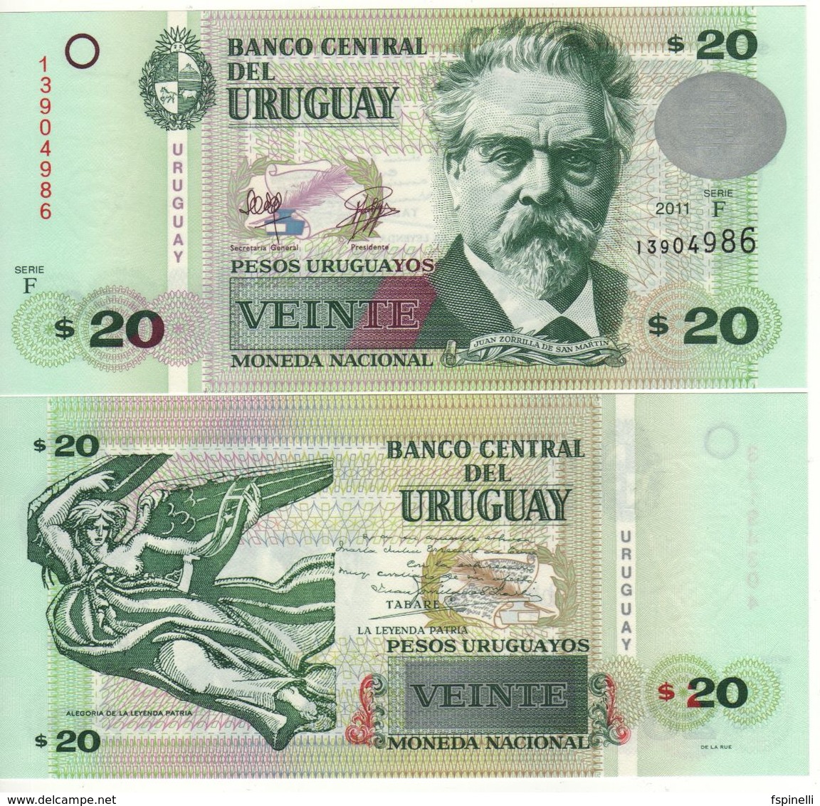 URUGUAY  20 Pesos Uruguayos P86b  2011  Serie F     UNC - Uruguay