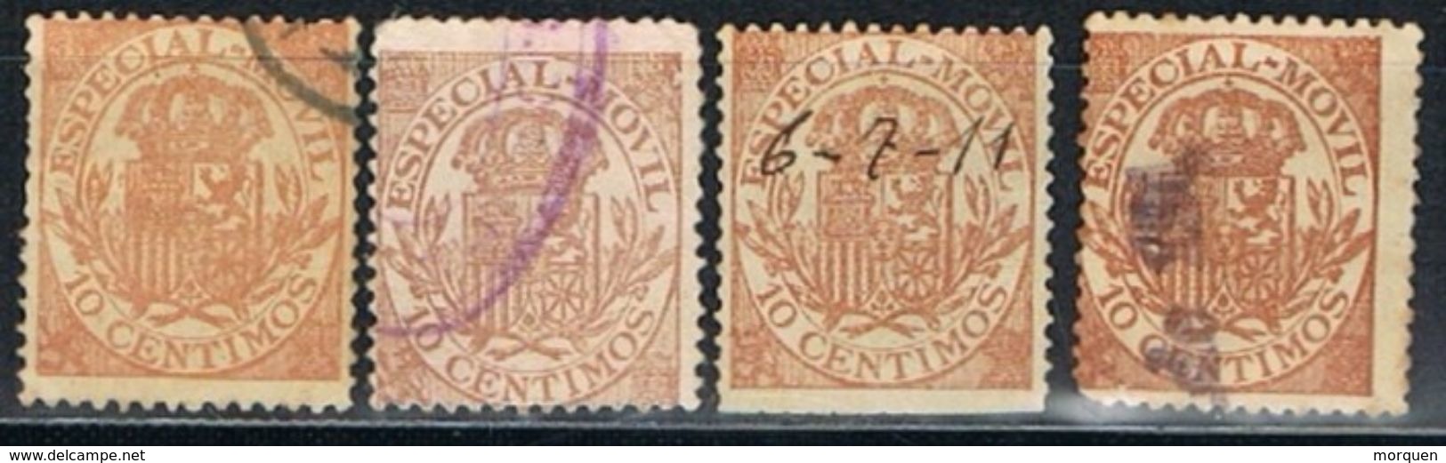 Cuatro Especial Movil, Fiscal Postal 10 Cts, Monarquico, VARIEDAD Color , Numero 26 º - Postage-Revenue Stamps