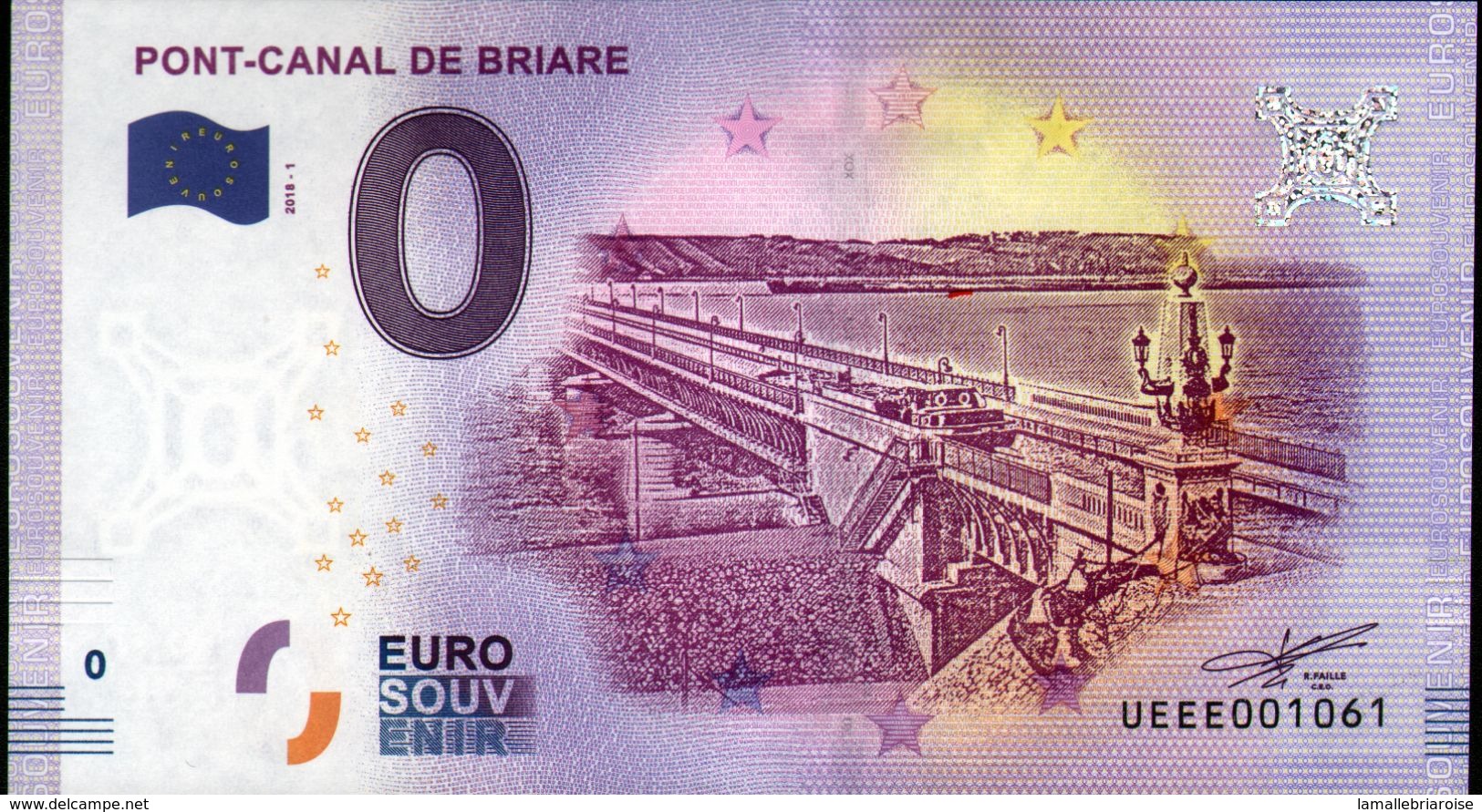 France - Billet Touristique 0 Euro 2018 N°1061 (UEEE001061/5000) - PONT-CANAL DE BRIARE - Essais Privés / Non-officiels