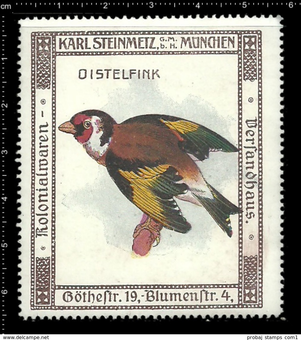 German Poster Stamp, Reklamemarke, Cinderella, Bird, Vogel, Distelfink, European Goldfinch. - Altri & Non Classificati