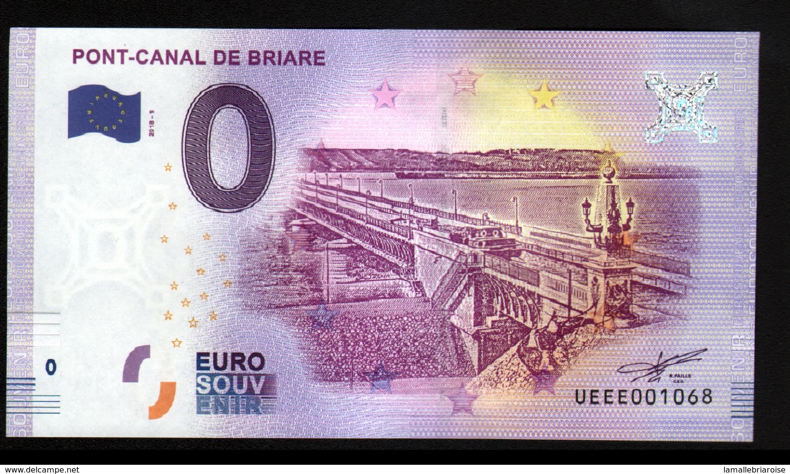France - Billet Touristique 0 Euro 2018 N°1068 (UEEE001068/5000) - PONT-CANAL DE BRIARE - Essais Privés / Non-officiels