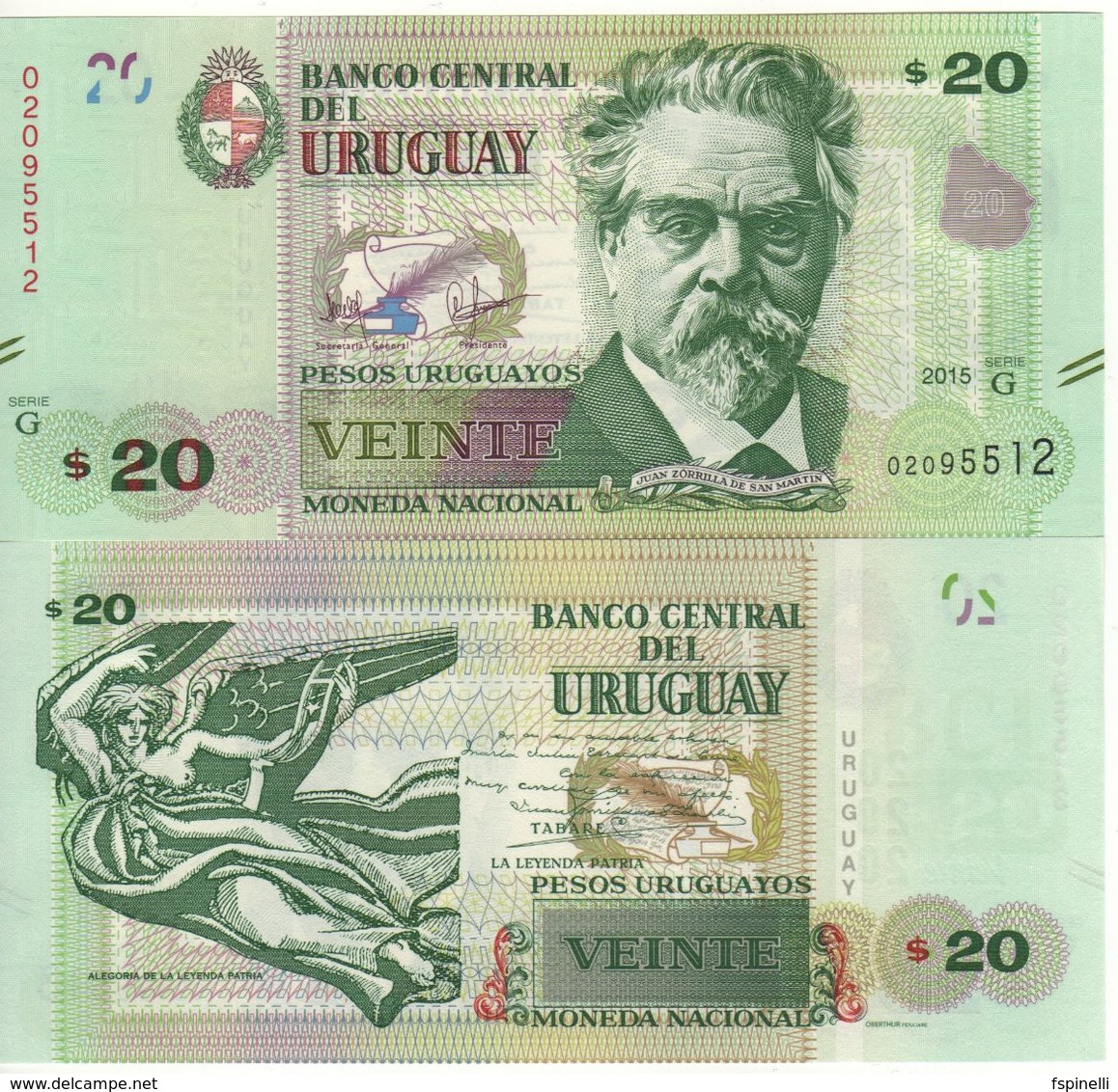 URUGUAY  New 20 Pesos Uruguayos Pnew "with Added MAP"   Serie  G  2015   UNC - Uruguay