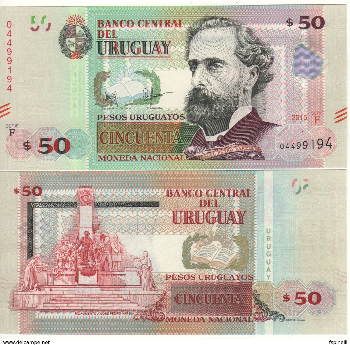 URUGUAY  New 50 Pesos Uruguayos Pnew "with Added MAP"   Serie  F  2015   UNC - Uruguay