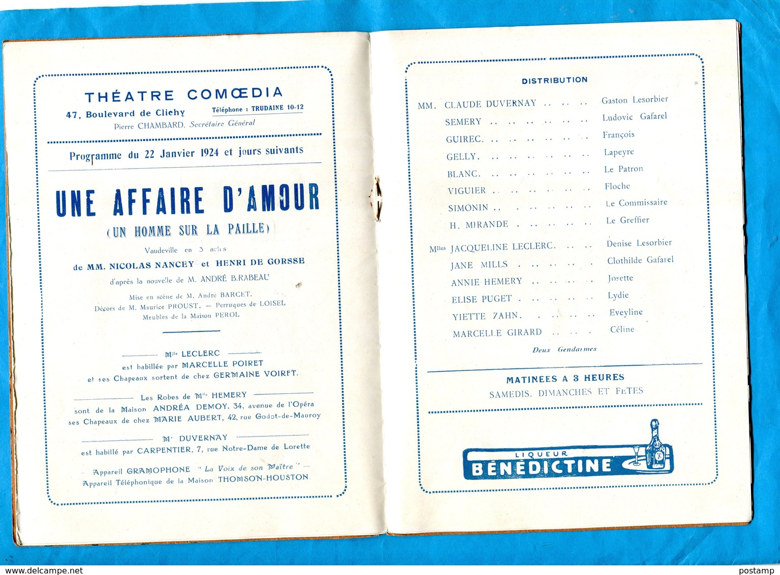 Programme-PARIS- Héatre Comoedia-inauguré 27 Mai 1920-16 Pages Photos Et Publicités Pièce Une Affaire D'amour - Programs