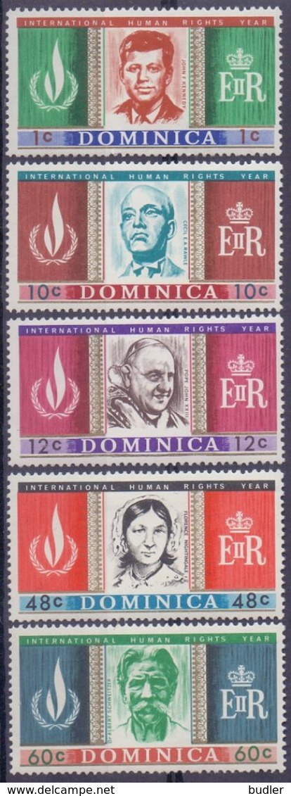 DOMINICA :1968: Y.201-05 Dentelled/neufs/MNH:## International Human Rights Year ##:U.N.O.,KENNEDY,Cecil RAWLE,JOHN XXIII - Dominique (1978-...)