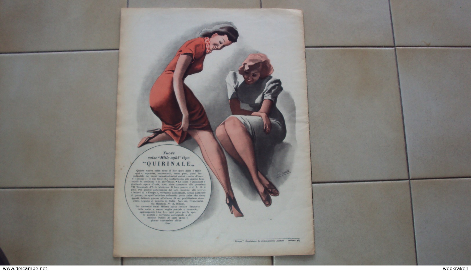 ITALIA RIVISTA D'EPOCA TITOLO TEMPO NR. 35 DEL 1940 CON RETRO BELLA ILLUSTRAZIONE DI BOCCASILE CALZE MILLEAGHI QUIRINALE - Otros & Sin Clasificación