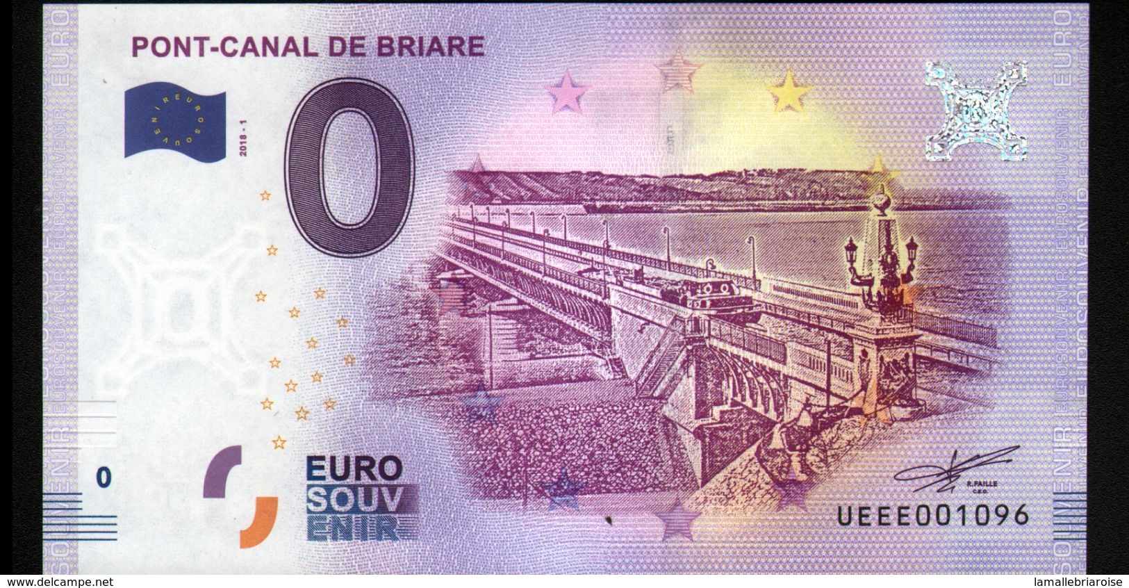 France - Billet Touristique 0 Euro 2018 N°1096 (UEEE001096/5000) - PONT-CANAL DE BRIARE - Essais Privés / Non-officiels