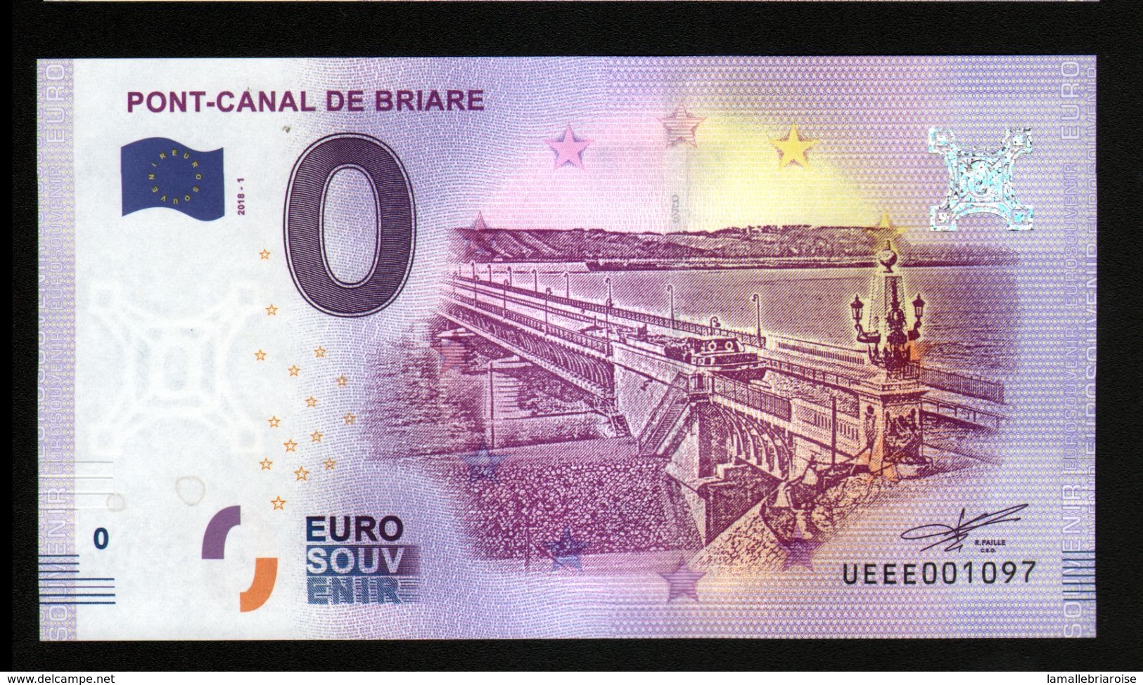 France - Billet Touristique 0 Euro 2018 N°1097 (UEEE001097/5000) - PONT-CANAL DE BRIARE - Essais Privés / Non-officiels