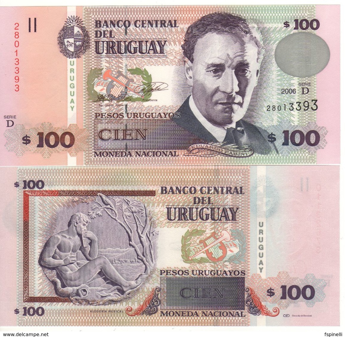 URUGUAY  100 Pesos Uruguayos P85b    Serie D  Dated 2006   UNC - Uruguay