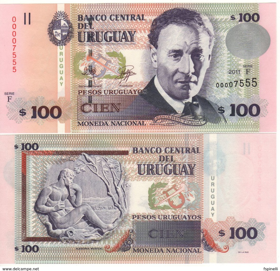 URUGUAY  100 Pesos Uruguayos P88b   Serie F    Dated 2011   UNC - Uruguay