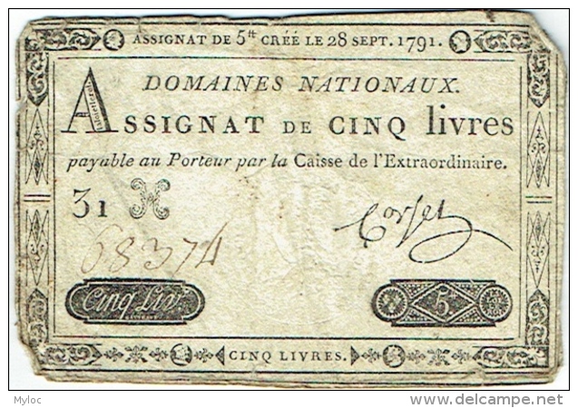 Assignat De Cinq Livres Créé Le 28 Sept. 1791. - Assignats & Mandats Territoriaux