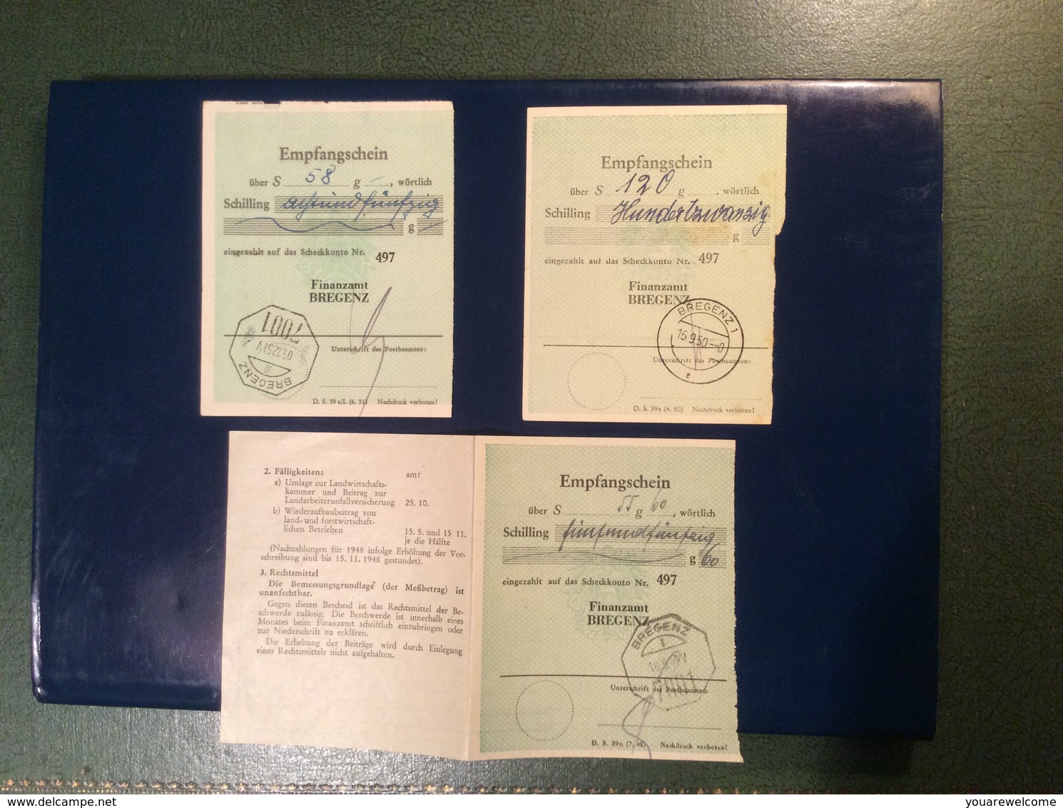 BREGENZ 1949-51 Post-Scheck-Konto Einzahlungsbelege 3 Stück (Österreich Geld Postanweisung Bank - Briefe U. Dokumente