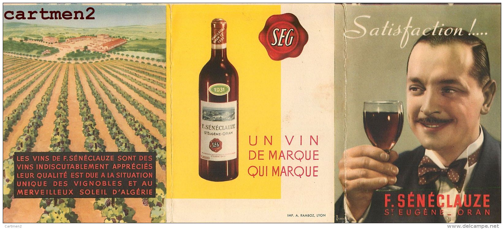 PUBLICITE SENECLAUZE VIN D'ALGERIE VITICULTURE VENDANGE SAINT-EUGENE ORAN TARIF VITICULTEUR NEGOCIANT PRESSOIR TONNEAUX - Publicités