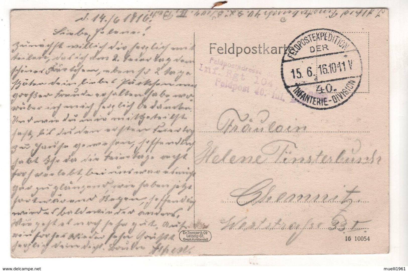 Nr.+ 259 ,  Feldpost, Quesnoy - Guerra 1914-18