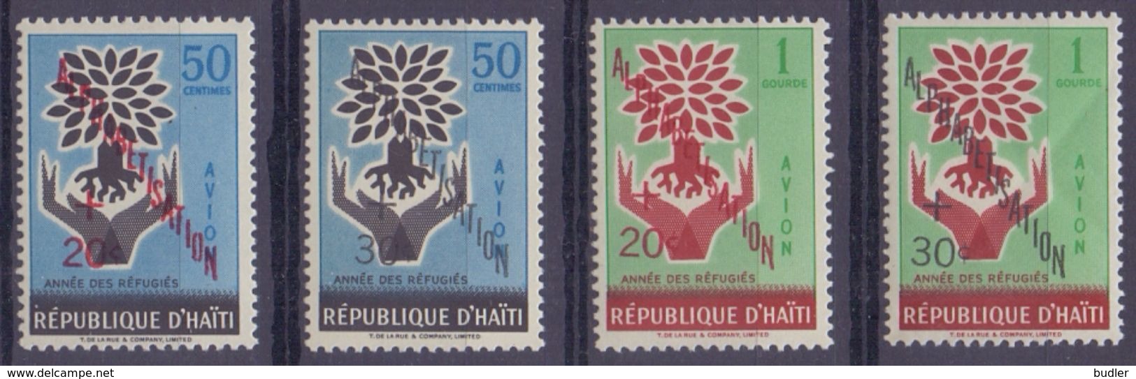 Rép. D'HAÏTI :1960: Y.PA199-202 Dentelés/neufs/MNH : ## Campagne Pour L'ALPHABÉTISATION ## : TREE,ARBRE,HANDS,MAINS, - Haïti