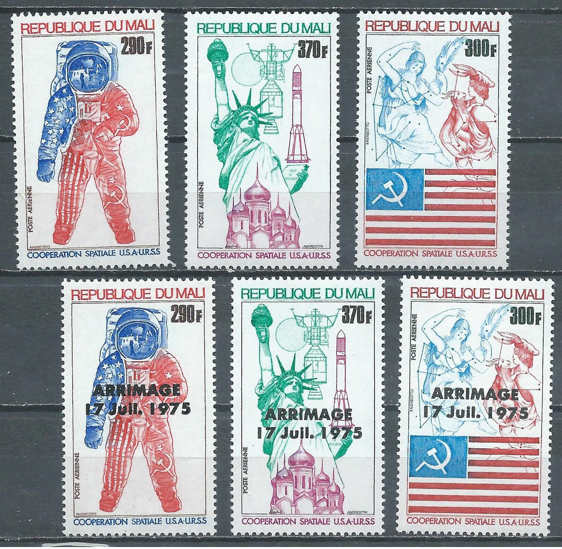 Mali Poste Aérienne YT N°245/247 Et 258/260 Coopération Spatiale USA-URSS Et Surchargé Arrimage Neuf ** - Mali (1959-...)